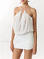 Spliced Lace Halter Dress Two Piece Set WHITE / S