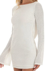 Sparkle Sequined Backless Ruched Mini Dress