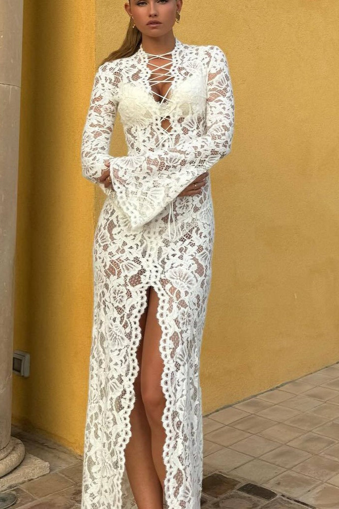 Trendy Lace Tie High Split Lace Dress Secondary image