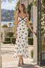 Sleeveless V Neck Lace Panel Long Fitted Floral Dress