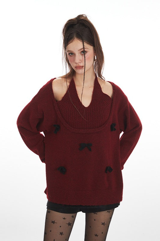 Bow Tie Halter U-Neck Knit Top Secondary image
