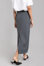 Wool Blazer Back Slit Midi Skirt