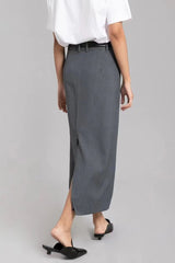 Wool Blazer Back Slit Midi Skirt