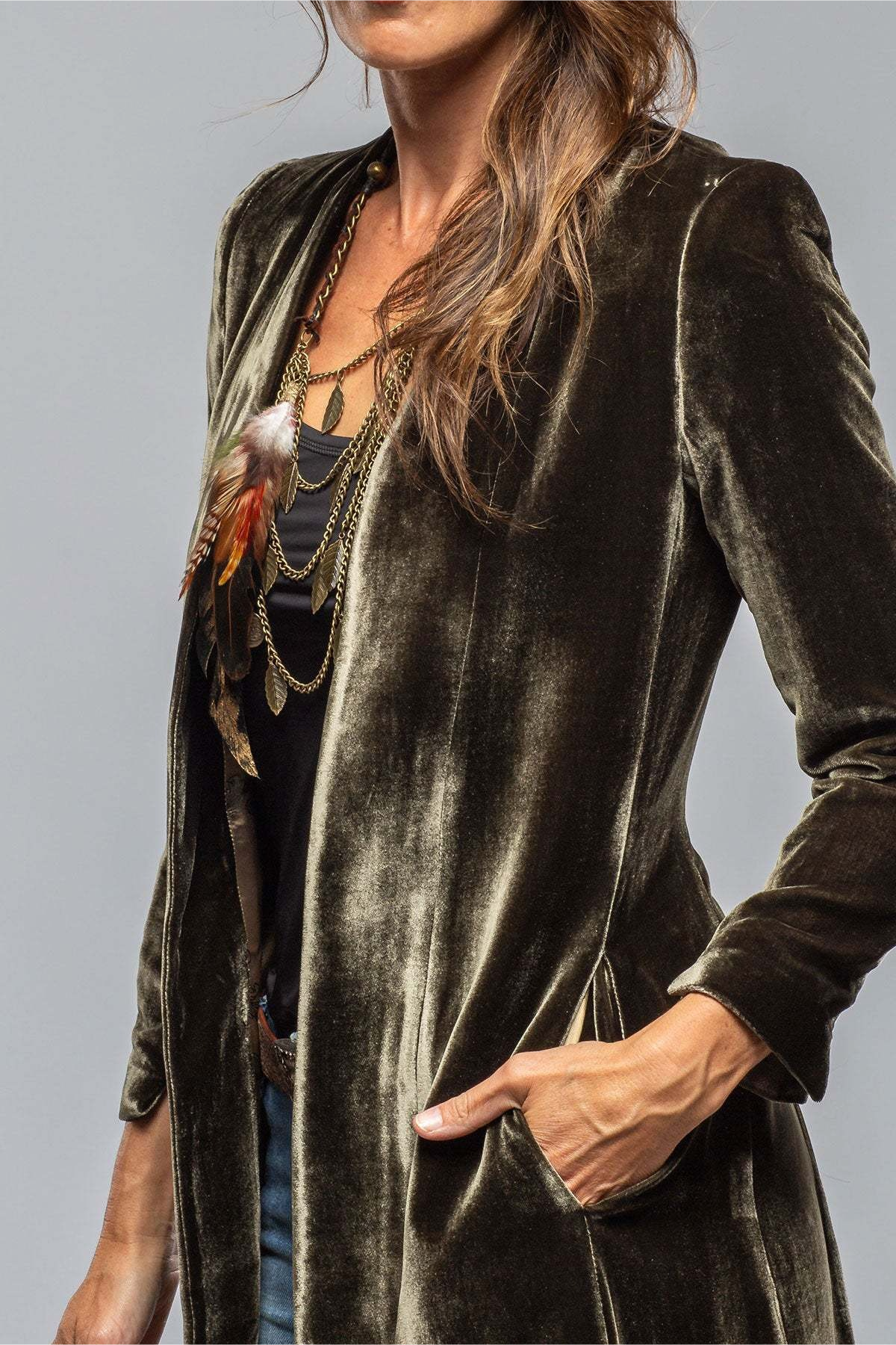 Velvet Solid Vintage Split Long Loose Cardigan Overcoat Secondary image