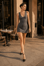 Striped V Neck Belted Cinched Work Dress