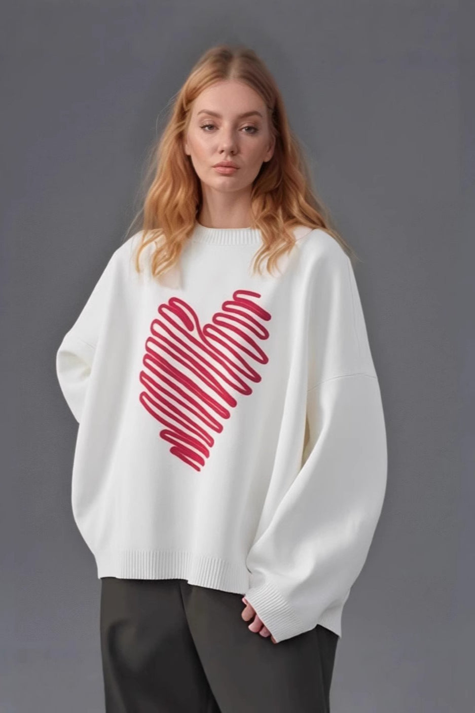 Red Heart Line Knit Sweater Main image