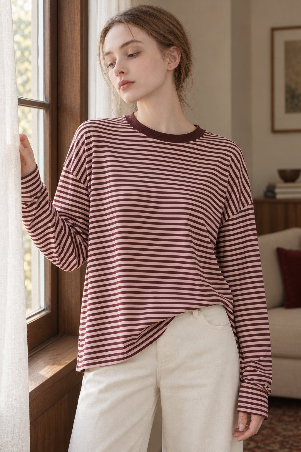 Stripe Drop Relaxed Long-Sleeve Tee