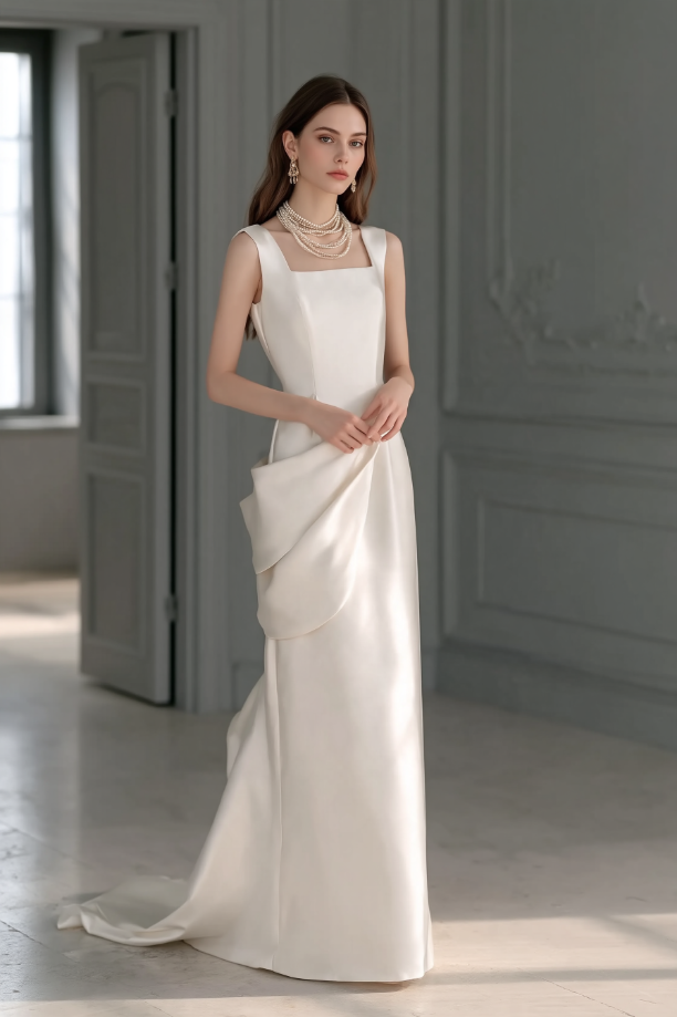 Minimalist High End Elegant Satin Wedding Dress