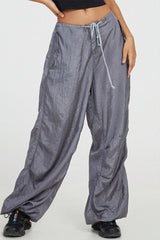 Shiny Parachute Cargo Drawstring Loose Cool Pants