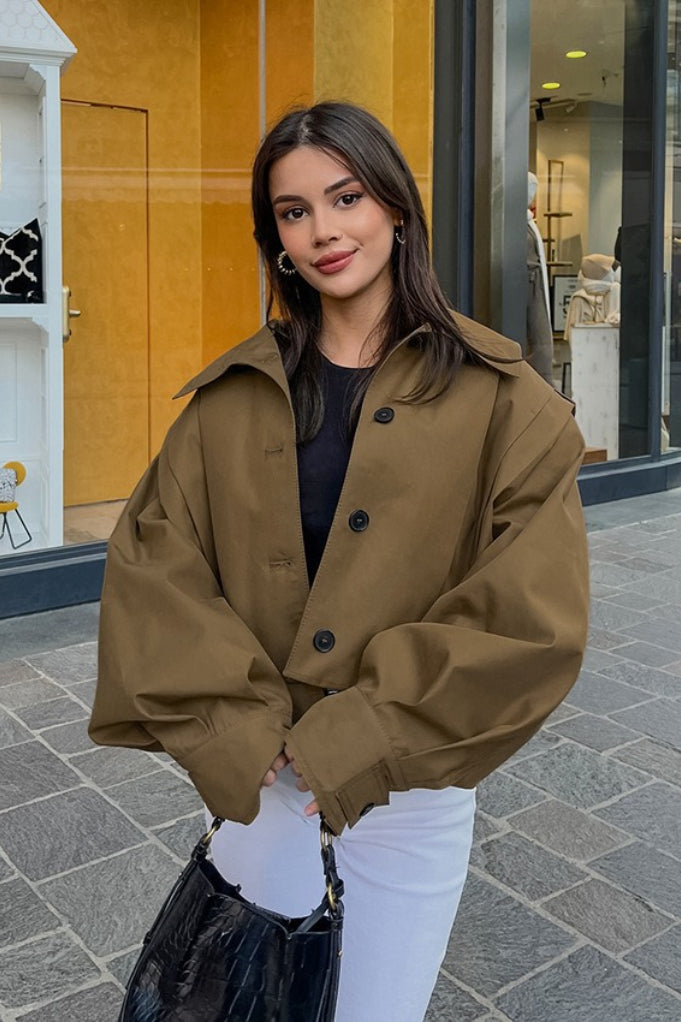 Pleated Notch Collar Russet Coat Secondary image
