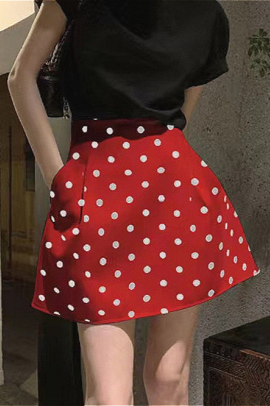 French Style High-Waisted Polka Dot Mini Skirt Main image