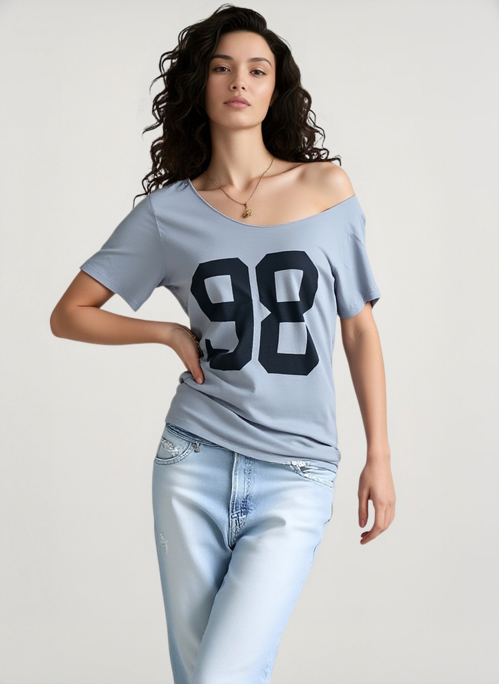 Slouchy Number Print Off Shoulder T-Shirt Secondary image