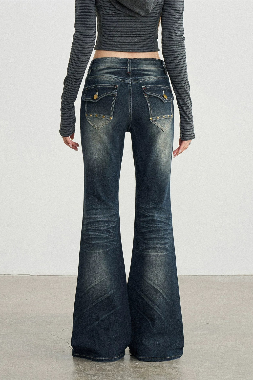 Rhinestone Cross Distressed Black Flare Jeans