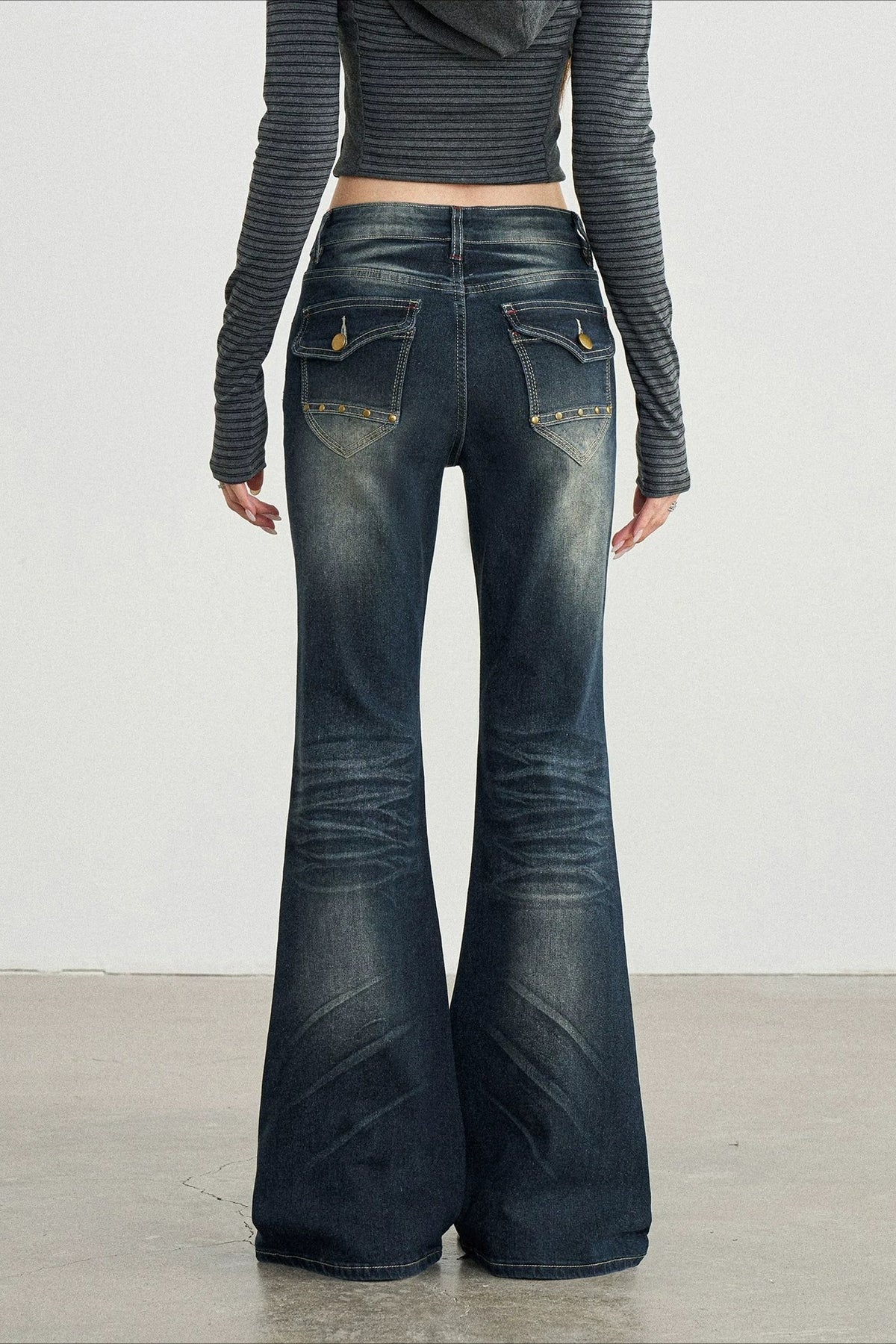 Rhinestone Cross Distressed Black Flare Jeans