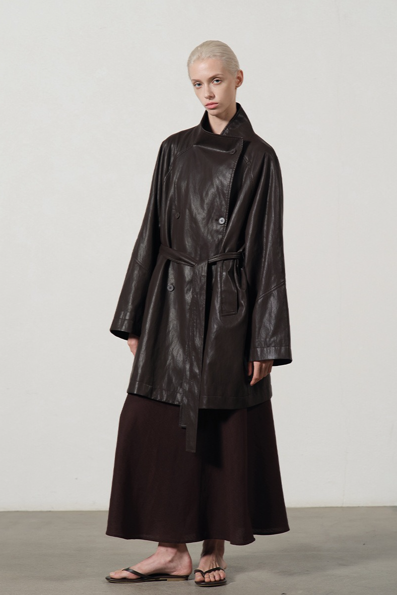 PU Leather Mid Length Trench Style Overcoat Main image