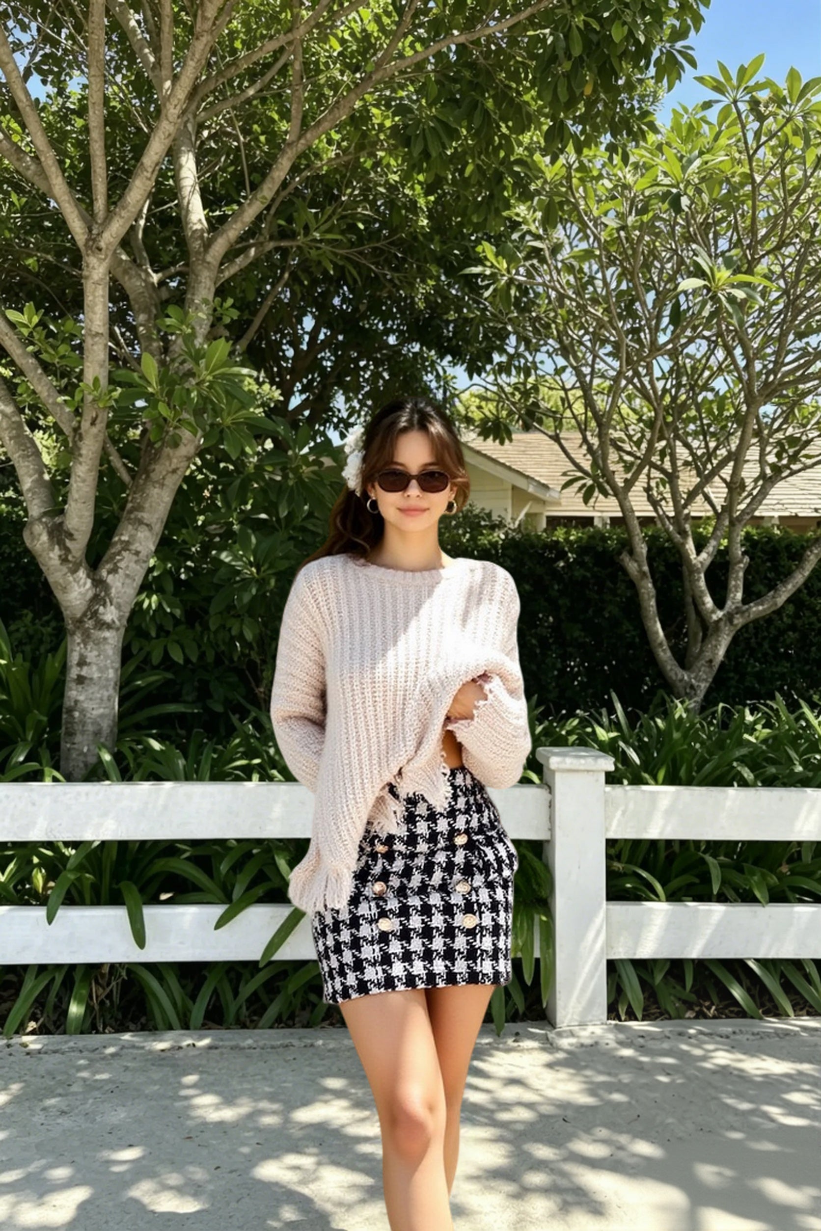 HIGH STREET Runway Designer Lion Buttons Tweed Houndstooth Mini Skirt Secondary image