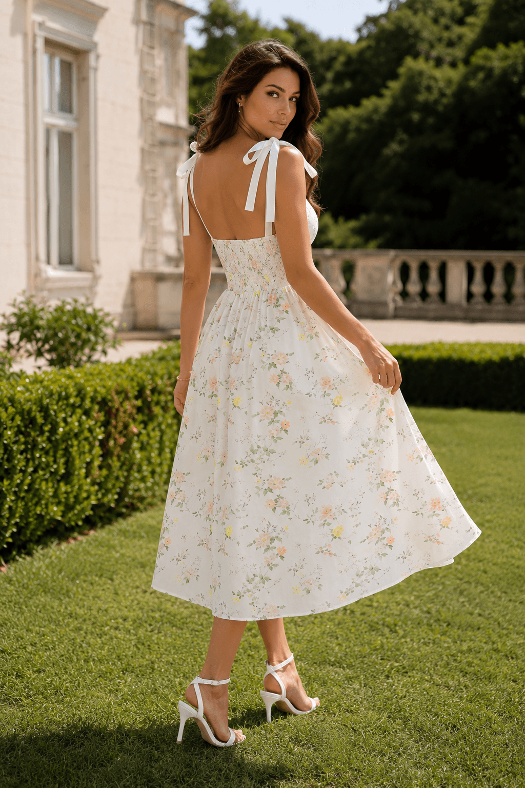 Spaghetti Strap Long Fitted Slim Floral Dress Secondary image