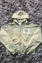 Distressed Wing Graphic Zip Front Hoodie