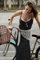 Polka Dot Lace Trim Cami Maxi Dress