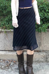 Stripe Print Sheer Mesh Knit Midi Skirt