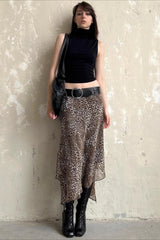 Leopard Print Sheer Mesh High Waist Skirt