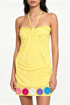 Button Detail Contrast Tie Bodycon Mini Dress