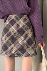 Winter Tartan High Waist Skirt