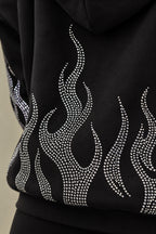 Rhinestone Flame Zip Hoodie