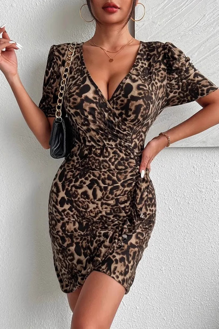 Leopard Print V Neck Bodycon Elegant Cocktail Dress Main image