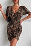 Leopard Print V Neck Bodycon Elegant Cocktail Dress