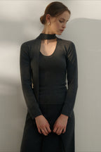 Tie Detail U-Neck Wool Knit Top