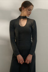 Tie Detail U-Neck Wool Knit Top