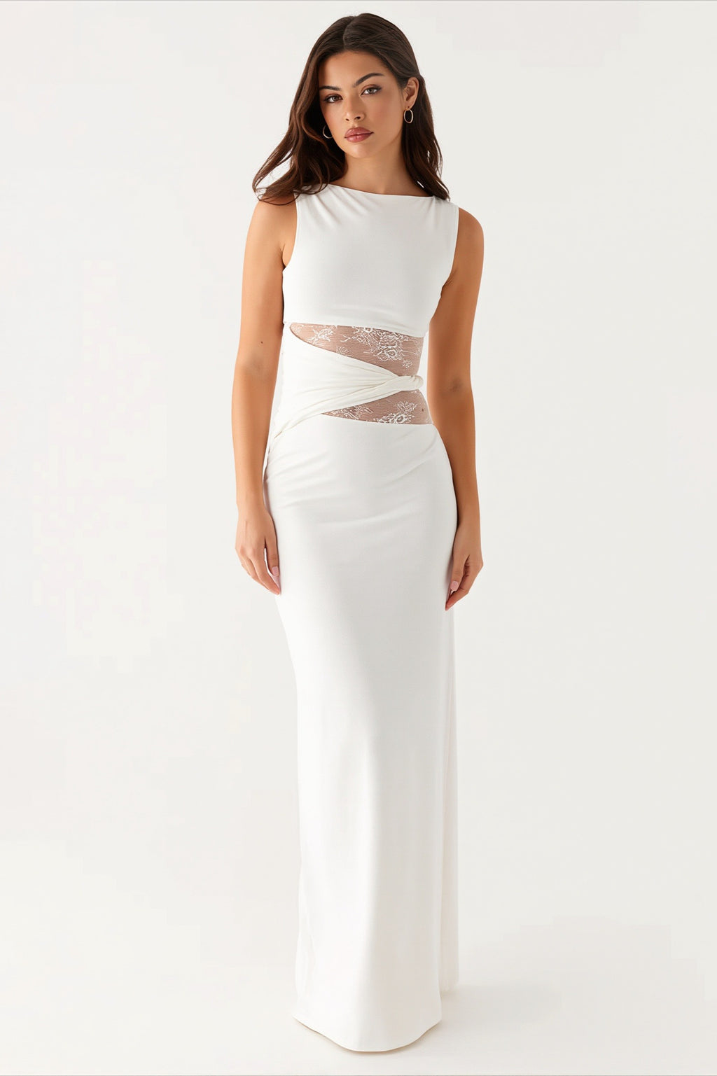 Lace Waist Cutout Sleeveless Maxi Dress