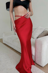 Elegant Slim Fit Solid High Waist Maxi Skirt