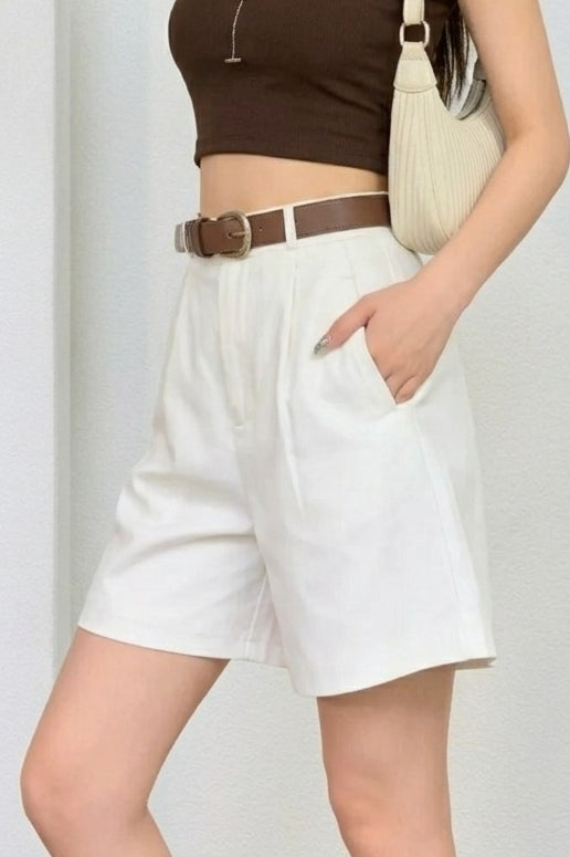 White Linen Blazer Style Loose Shorts Secondary image