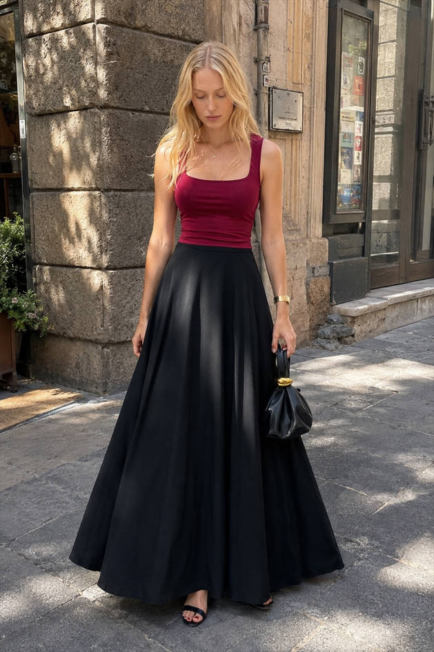Elegant Black Ins Style Umbrella Maxi Skirt Main image
