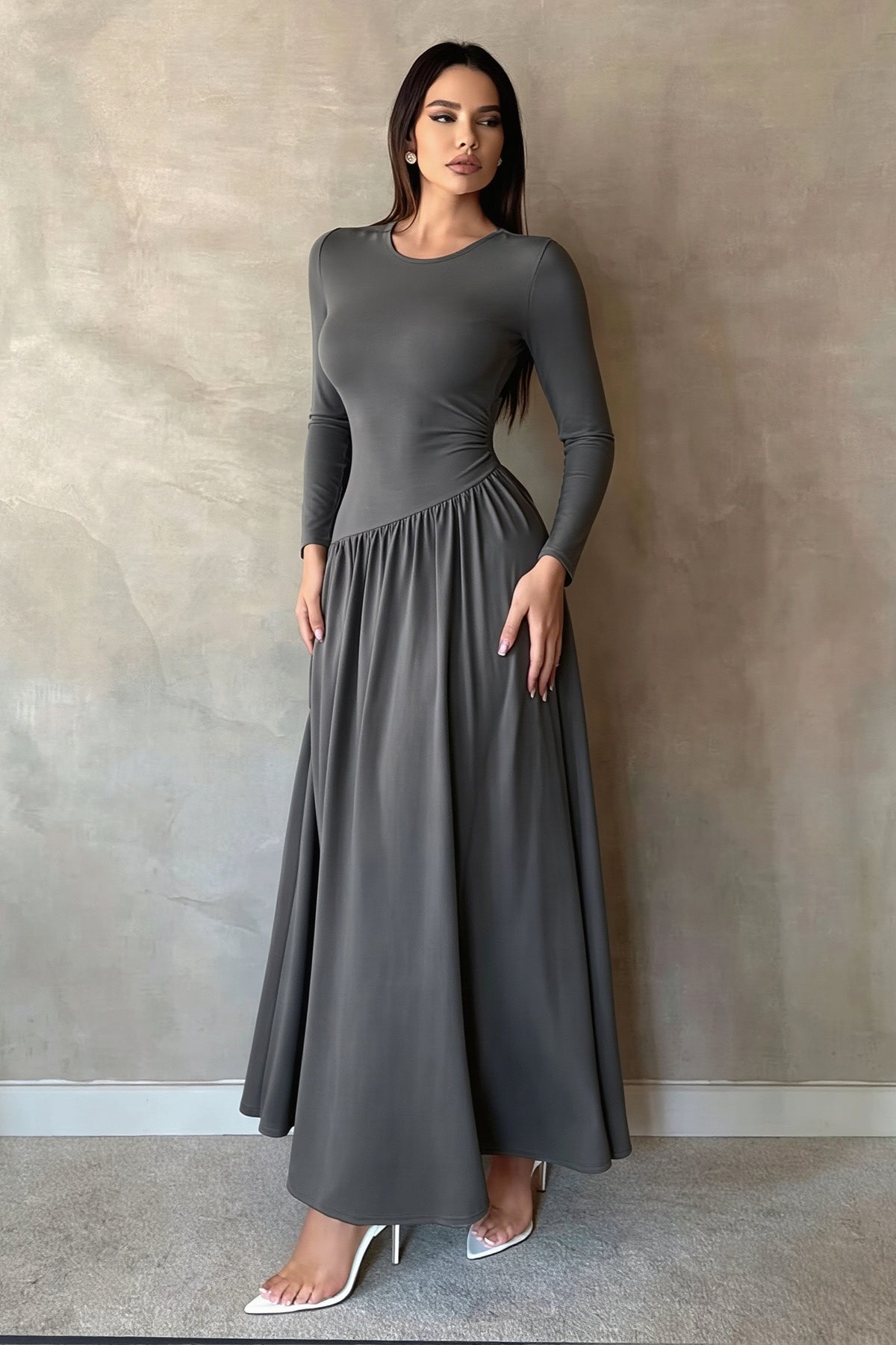 Scoop Neck Drop Waist Flared Maxi Dress Main image