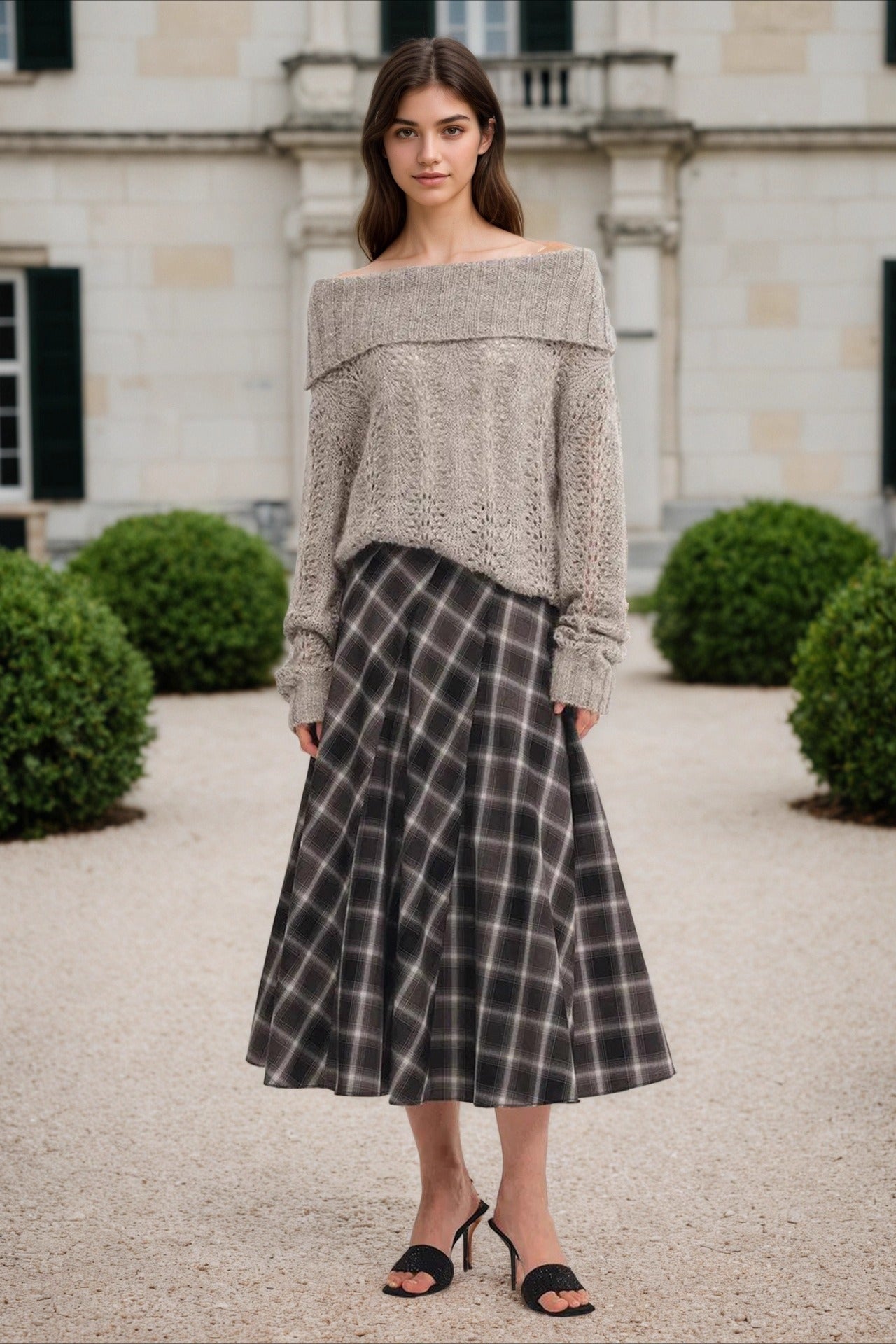 Vintage Check High Waist Circle Skirt Main image