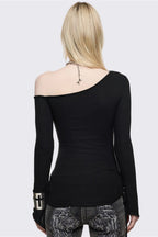 Rhinestone Cross One Shoulder Long Sleeve T-Shirt