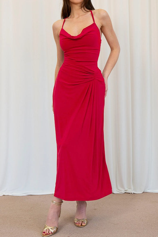 Halter Neck Tie Detail Evening Wrap Dress Secondary image