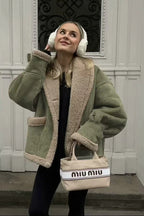 Lapel Faux Suede Shearling Coat