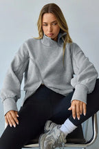 Cropped Stand Collar Zip Detail Sweatshirt