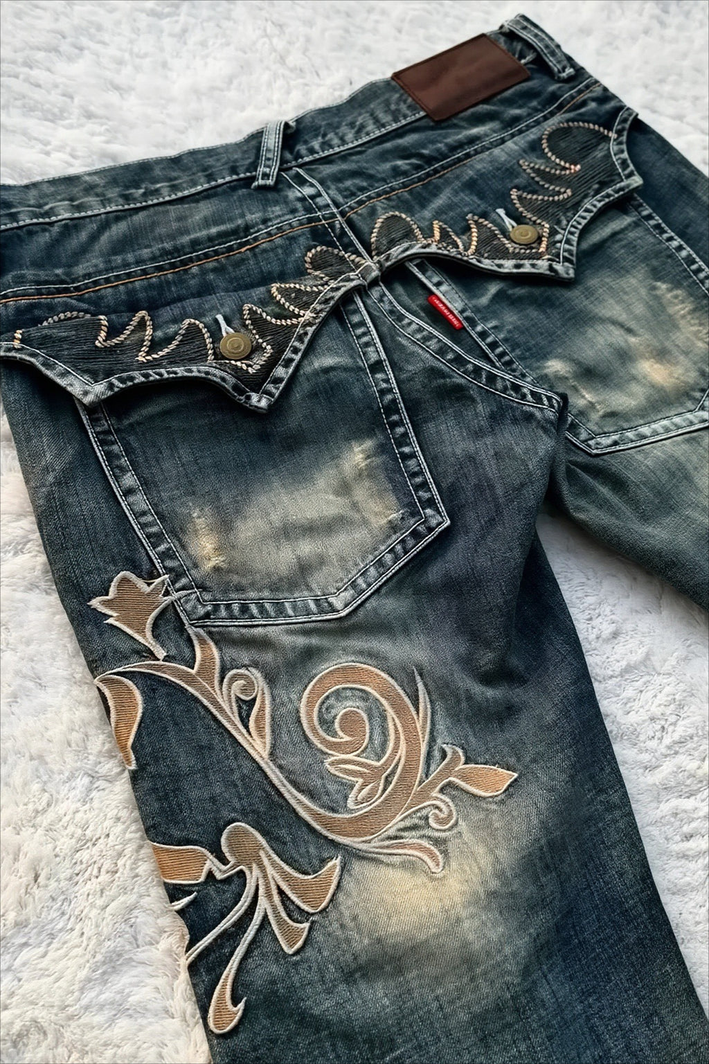 Embroidered Patchwork Y2K Flare Leg Jeans