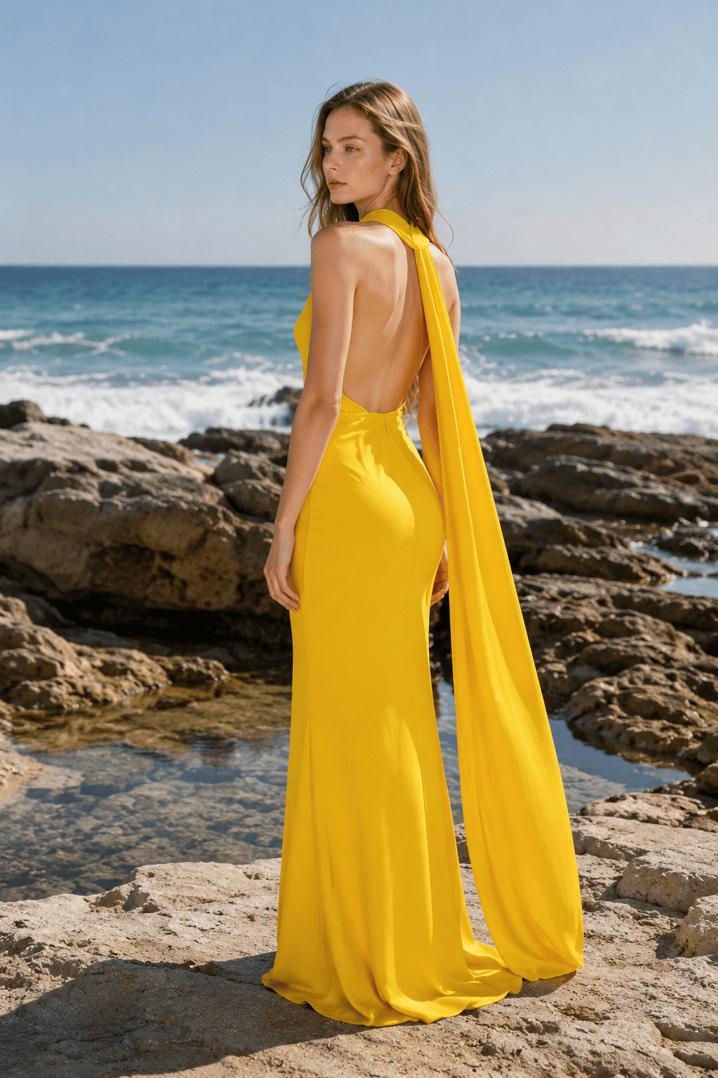 Backless Tie Detail Bodycon Prom Dress