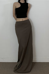 American Retro Solid Color Draped Skirt