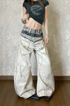Digital Graphic Strap Wide Leg Jeans