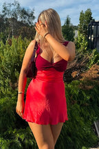 Satin Color Block Backless Cami Bodycon Mini Silk Dress