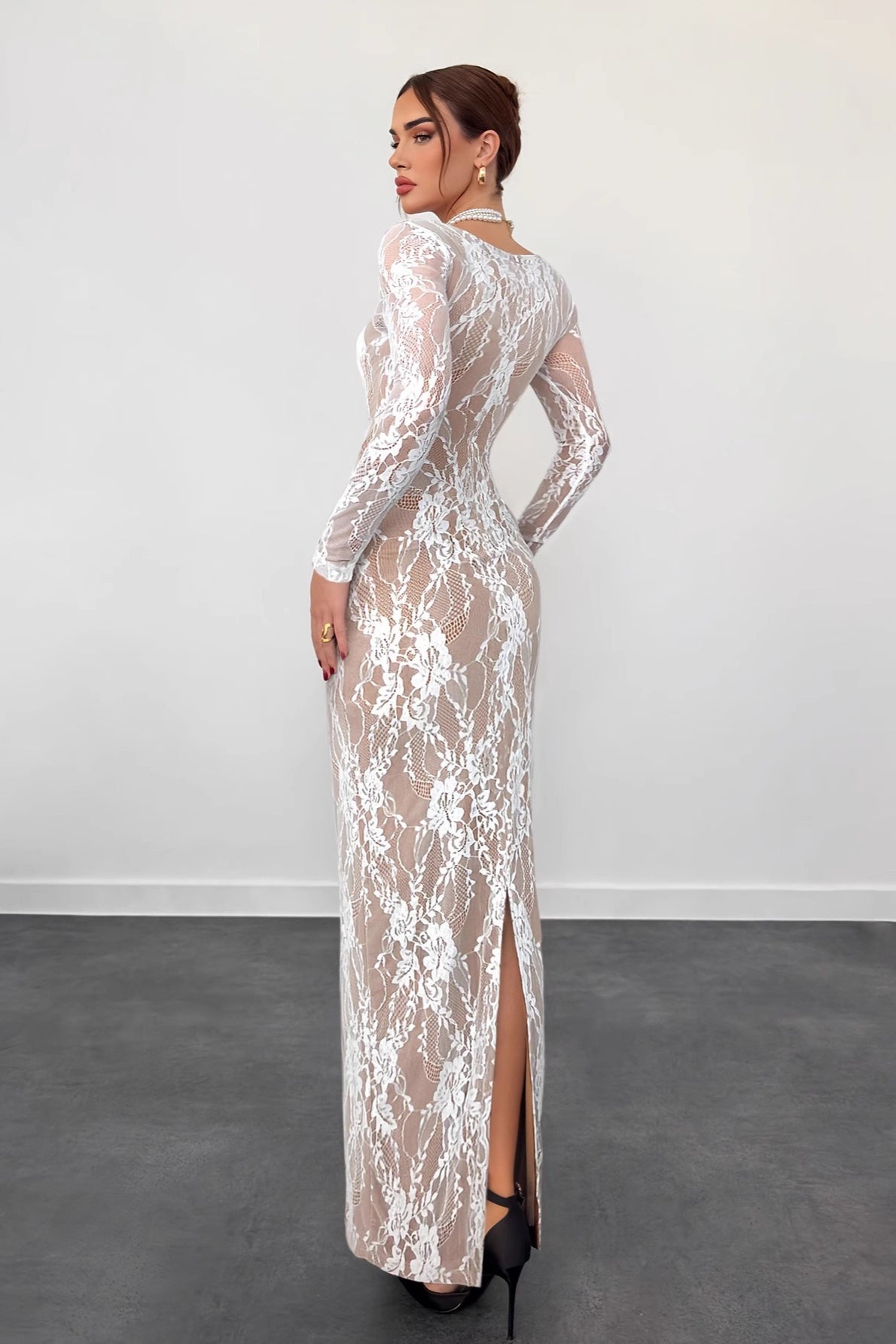 Elegant Square Neck Long Sleeve Lace Dress Secondary image