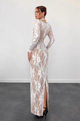 Elegant Square Neck Long Sleeve Lace Dress