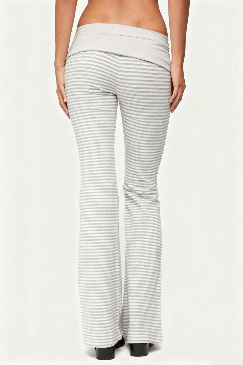 Striped Foldover Waist Flare Leg Pants